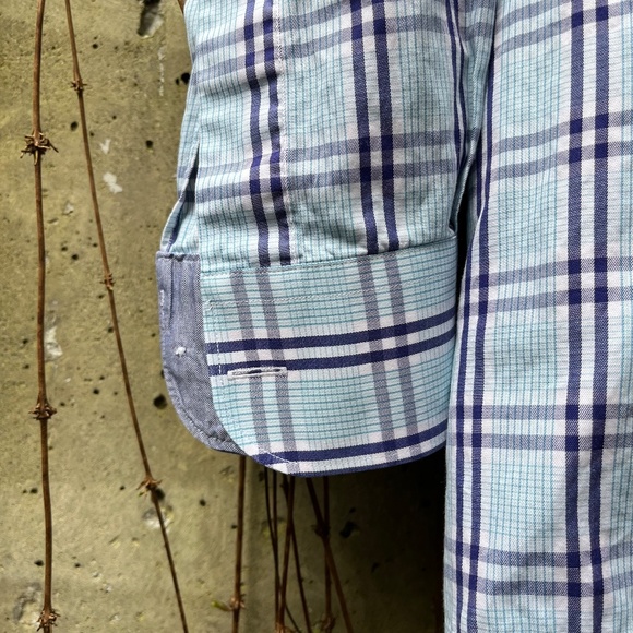 Ermenegildo Zegna - Mens Casual Button Down Shirt- Large - Navy/Aqua, XL, EUC - Picture 8 of 13